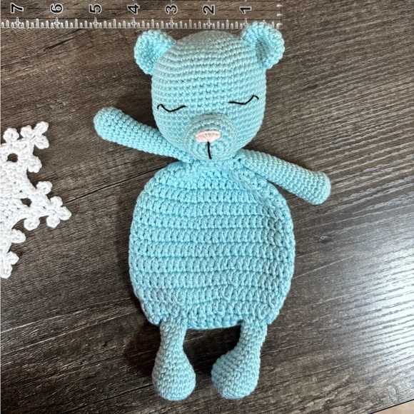 NWOT Handmade Light Blue Crochet Bear Lovey - Picture 3 of 12